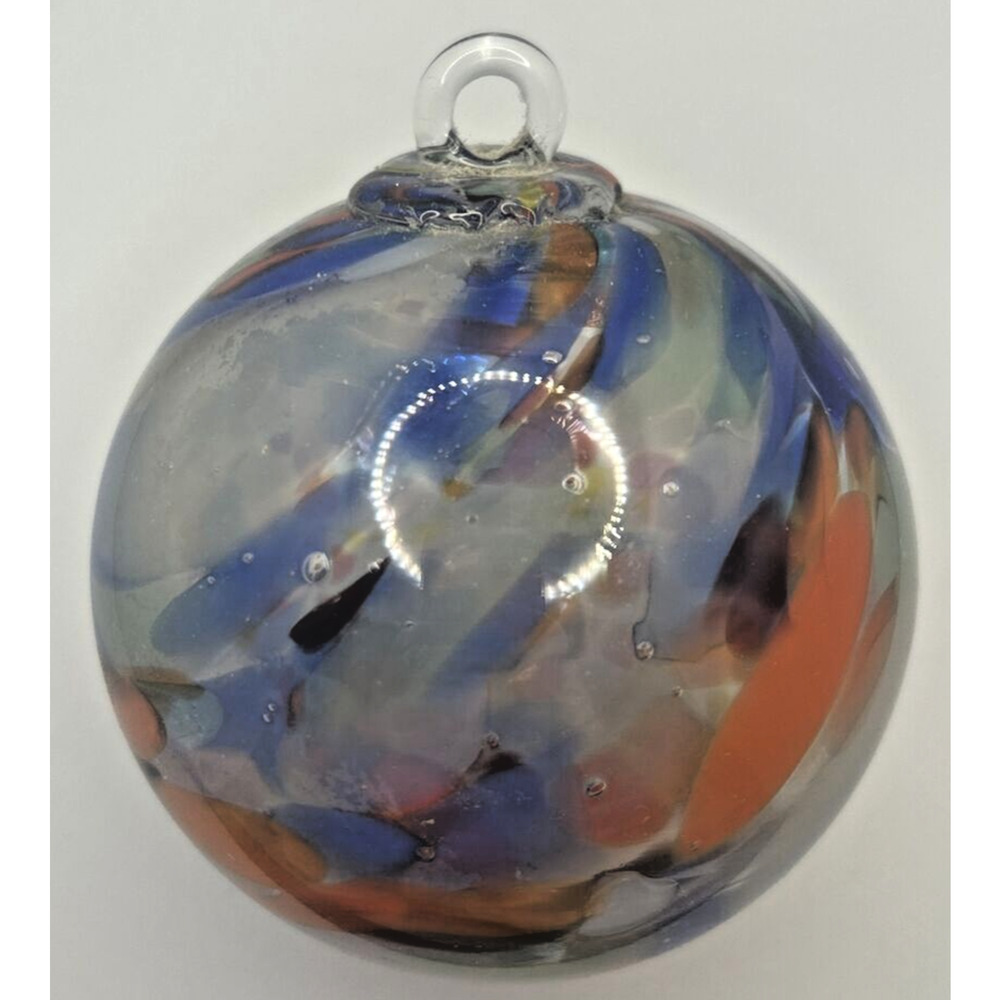 Vintage Art Glass Swirl Red Blue Orange Ornament U258/9‎